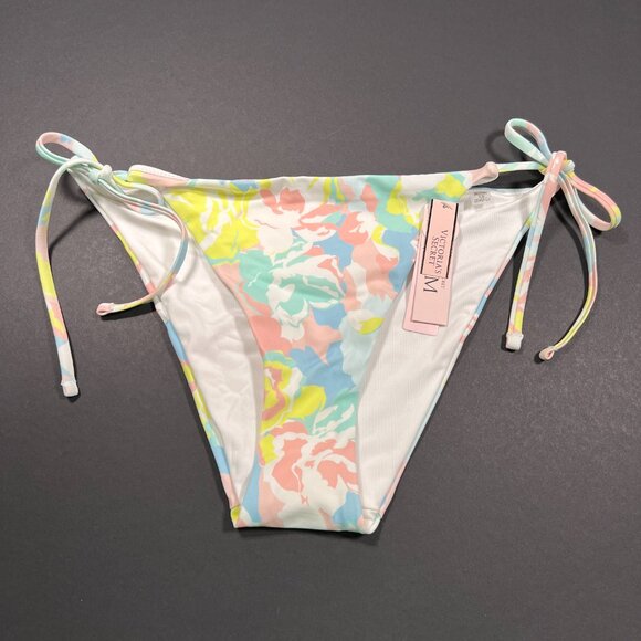 Victoria Secret Medium M Bikini Bottom Cheeky Side Tie Camo Pastel Blue Pink - Picture 1 of 5